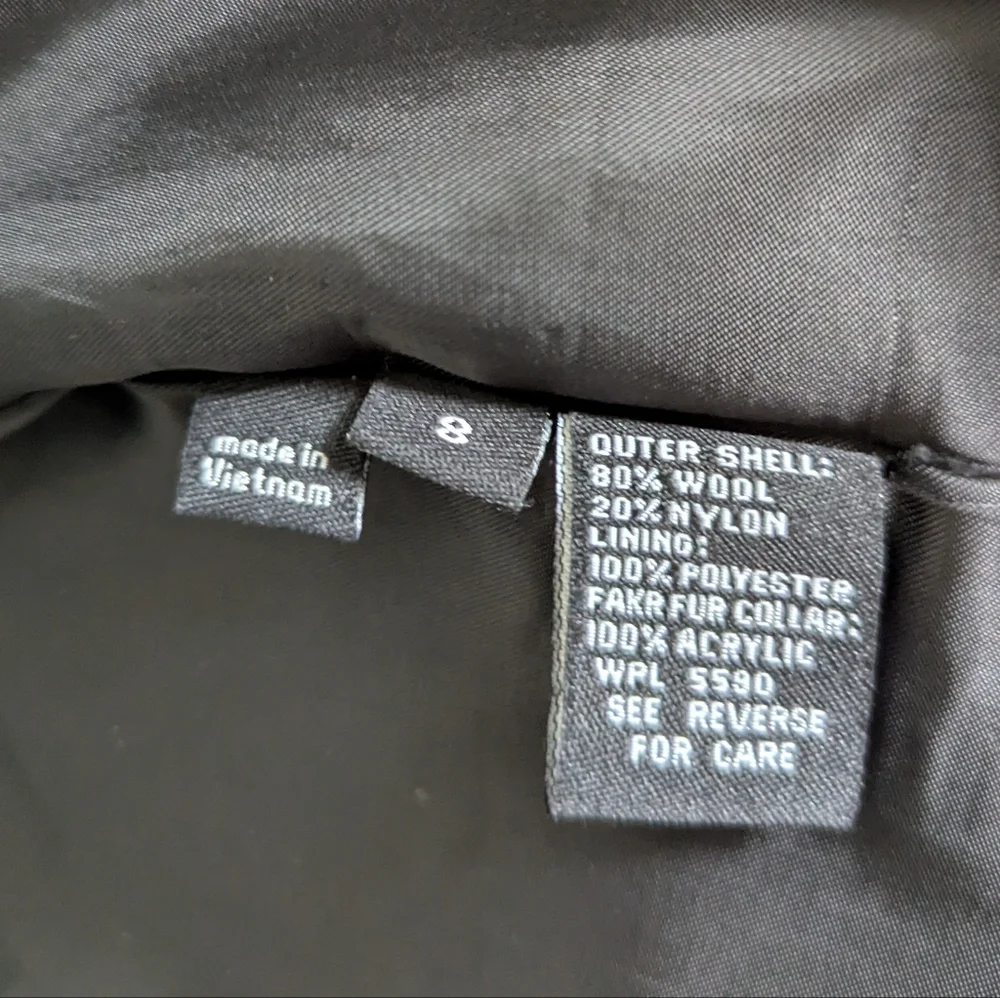Calvin Klein Minimalist Black Wool Blend Long Coat Size 8